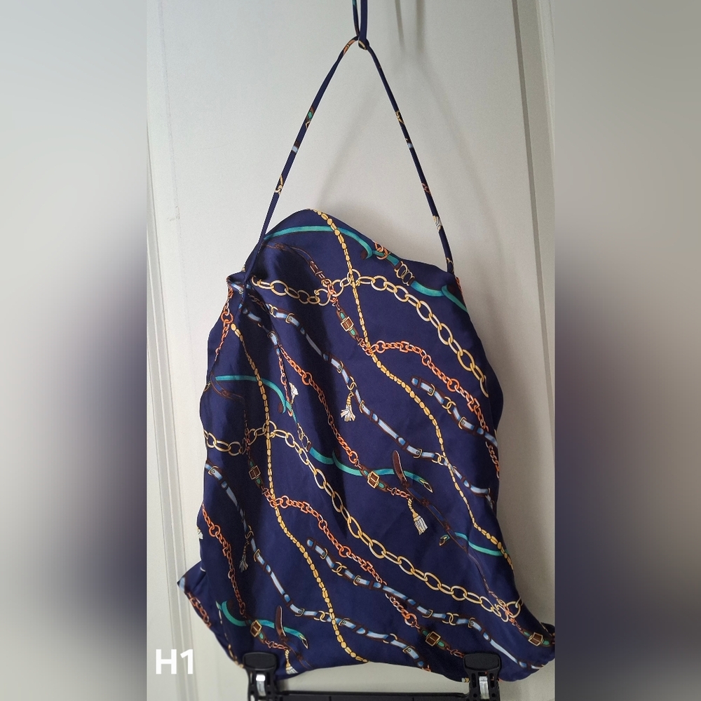 Mistirose Navy Chain Print Women's Halter Top M Luxury Midwife Gypsy Party Charm